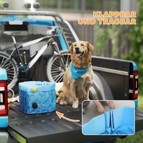 PawHut Πισίνα Σκύλου Αναδιπλούμενη Παιχνιδότοπος με Σχεδιασμό Συντριβανιού και Μαξιλαριού Νερού Ø120 x 30 cm Μπλε