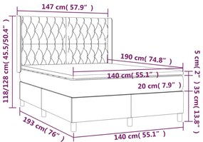 vidaXL Κρεβάτι Boxspring με Στρώμα Μαύρο 140x190 εκ. Υφασμάτινο