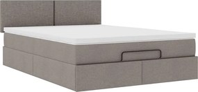 vidaXL Οθωμανικό κρεβάτι με στρώμα &amp; LEDs Taupe 140x200 cm Ύφασμα