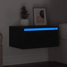 Κομοδίνο Επιτοίχιο με Φώτα LED Μαύρο Δρυς - Μαύρο