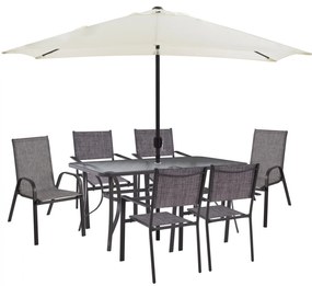 DINING SET SET TABLE WITH BEIGE UMBRELLA &amp; TEXTILINE ARMCHAIR GRAY