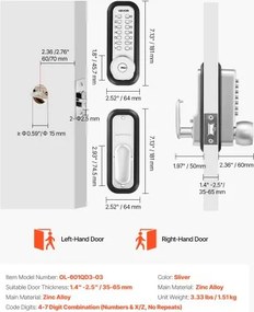 VEVOR Mechanical Keyless Entry Door Lock, 2.0 Code Upgrade, 4-7 Digits Code, Single-Sided Push Button Combination Mechanical Keypad Door Knob, Auto Locking, for Garden Gates, Indoor or Outdoor, Silver