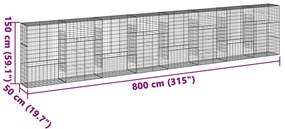 Συρματοκιβώτιο με Κάλυμμα 800x50x150εκ. από Γαλβανισμένο Χάλυβα - Ασήμι