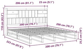 Κρεβάτι Βιβλιοθήκη Χωρίς Στρώμα 200x200 εκ Μασίφ Ξύλο Πεύκου - Καφέ