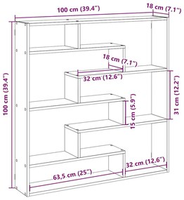 Ράφι τοίχου με κύβους 7 διαμερισμάτων Μαύρο μηχανουργικό ξύλο - Μαύρο