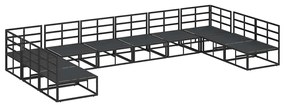 vidaXL Σετ Καναπέ Κήπου με μαξιλάρι 10 pcs Μαύρο Αλουμίνιο