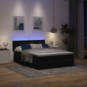 vidaXL Οθωμανικό κρεβάτι με στρώμα & LEDs Μαύρο 140x190cm Velvet