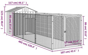 Σπιτάκι Σκύλου με Οροφή Ανθρακί 117x405x123 εκ. Γαλβαν. Χάλυβας - Ανθρακί