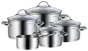 Σετ κατσαρόλες WMF Provence Plus 5, 9 μέρη, Ανοξείδωτο ατσάλι 18/10, Πάτος TransTherm πολλαπλών στρώσεων, Επαγωγή, Ασημί