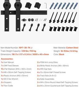 VEVOR 10FT Sliding Barn Door Hardware Kit for Single Sliding Barn Door J-shape