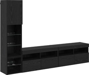vidaXL Μονάδα Τοίχου Τηλεόρασης 4 pcs Μαύρη Οξυά Επεξεργασμένο ξύλο