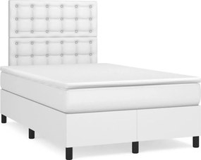vidaXL Κρεβάτι Boxspring με Στρώμα Λευκό 120x190εκ.από Συνθετικό Δέρμα