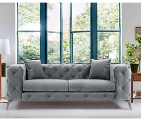 Καναπές 2θέσιος PWF-0502 pakoworld βελούδο γκρι-χρώμιο 197x90x73εκ