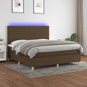 vidaXL Κρεβάτι Boxspring με Στρώμα &amp; LED Σκ.Καφέ 180x200εκ. Υφασμάτινο