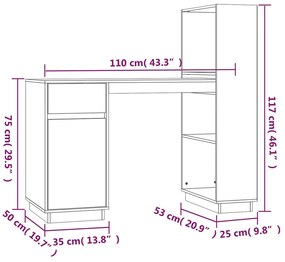 Γραφείο Μαύρο 110 x 53 x 117 εκ. από Μασίφ Ξύλο Πεύκου - Μαύρο