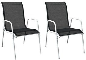 313070 vidaXL Καρέκλες Κήπου Στοιβαζόμενες 2 τεμ. Μαύρες από Ατσάλι/Textilene Μαύρο, 1 Τεμάχιο