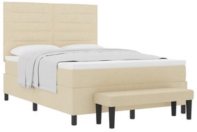 vidaXL Κρεβάτι με Ελατήριο και Στρώμα & Πάγκο Κρεμ 140x200 εκ. Ύφασμα