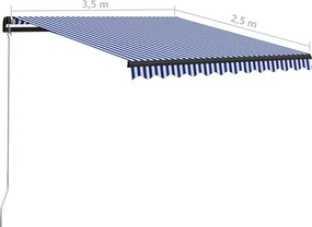 vidaXL Τέντα Συρόμενη Χειροκίνητη Μπλε / Λευκό 350 x 250 εκ.