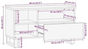 Έπιπλο Τηλεόρασης Μαύρο 80 x 33 x 46 εκ. από Μασίφ Ξύλο Μάνγκο - Μαύρο