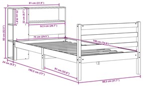 Κρεβάτι Βιβλιοθήκη Χωρίς Στρώμα Καφέ 75x190 εκ Μασίφ Πεύκο - Καφέ