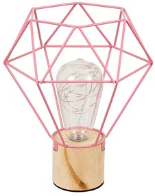 GloboStar® ANTLER 01442 Μοντέρνο Επιτραπέζιο Φωτιστικό Γραφείου LED USB DC 5V Μονόφωτο Μεταλλικό Ροζ με Ξύλινη Βάση Θερμό Λευκό 3000K Φ19 x Μ19 x Π19 x Υ23cm