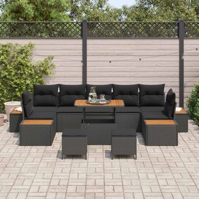 vidaXL Σετ Καναπέ Κήπου με μαξιλάρι 10 pcs Μαύρο