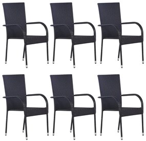 Καρέκλες Κήπου Στοιβαζόμενες 6 τεμ. Μαύρες από Συνθετικό Ρατάν - Μαύρο