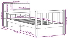 Κρεβάτι Βιβλιοθήκη Χωρίς Στρώμα Καφέ 90x190 εκ Μασίφ Πεύκο - Καφέ