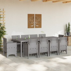 vidaXL Σετ Τραπεζαρίας Κήπου 11 Τεμαχίων με Μαξιλάρια Ανοιχτό Γκρι Συνθετικό Ρατάν