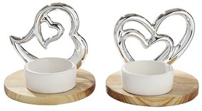 Θήκη Ρεσώ ArteLibre Σε Βάση Με Καρδιές Ασημί/Καφέ Πορσελάνη/Ξύλο 8.5cm Σε 2 Σχέδια