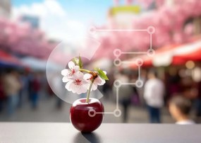 Intra Συλλεκτικό Ξύλινο Παζλ Plywood  4mm - Λουλούδι κόκκινο μήλου με τους ανθρώπους Σε Ξύλινο Κουτί - Διαστάσεις: 10x10 cm – 25 κομμάτια