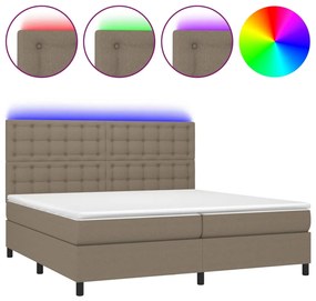 vidaXL Κρεβάτι Boxspring με Στρώμα & LED Taupe 200x200 εκ. Υφασμάτινο