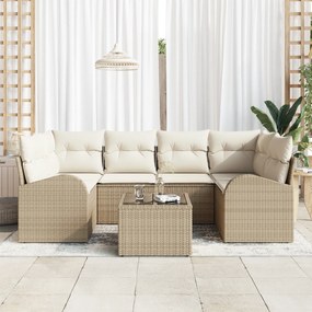 vidaXL Σετ Καναπέ Κήπου 7 Τεμαχίων Με Μαξιλάρια Μπεζ Ράτα