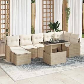 vidaXL Σετ Καναπέ Κήπου με μαξιλάρι 8 pcs Μπεζ Πολυ ράταν