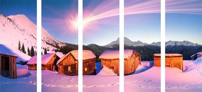 Εικόνα 5 τμημάτων χιονισμένο ορεινό χωριό