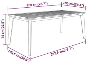 vidaXL Τραπέζι Κήπου 200 x 100 x 75 εκ. από Μασίφ Ξύλο Ακακίας