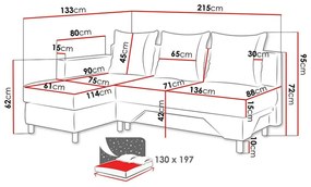 Γωνιακός Καναπές Akron 100, Λειτουργία ύπνου, Αποθηκευτικός χώρος, 215x133x95cm, 93 kg, Πόδια: Πλαστική ύλη | Epipla1.gr