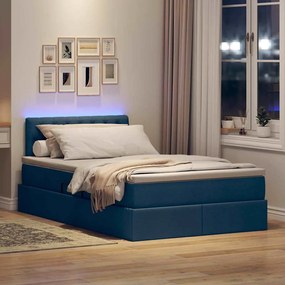 vidaXL LED Κρεβάτι αποθήκευσης με στρώμα Μπλε 120 x 200 cm Ύφασμα