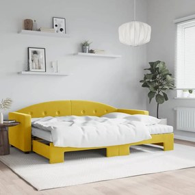 vidaXL Καναπές Κρεβάτι Συρόμενος Κίτρινο 80x200εκ. Βελούδινος Στρώματα