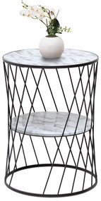 Τραπεζάκι βοηθητικό Jaspin Megapap μεταλλικό - Mdf χρώμα μαύρο-λευκό εφέ μαρμάρου 32x32x44εκ.