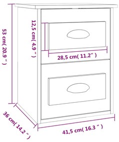 Κομοδίνα Επιτοίχια 2 τεμ. Μαύρα 41,5 x 36 x 53 εκ. - Μαύρο