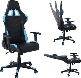 BF9150 Gaming Πολυθρόνα Γραφείου, Ανάκλιση Πλάτης έως 90°, Pu Μαύρο - Μπλε   1τμχ