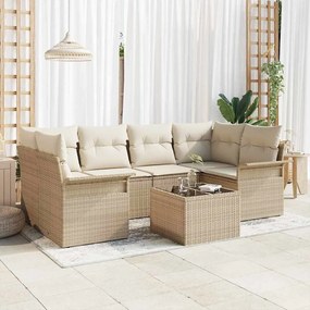 vidaXL Σετ Καναπέ Κήπου 7 pcs Μπεζ Πολυ ράταν