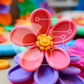 Intra Συλλεκτικό Ξύλινο Παζλ Plywood 4mm - Πολύχρωμα πλαστικά λουλούδια τοποθετημένα σε κύκλο Σε Ξύλινο Κουτί - Διαστάσεις Puzzle: 10x10 cm – 25 κομμάτια