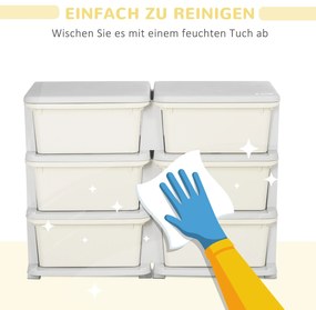 HOMCOM Κουτί αποθήκευσης για παιδιά, κουτί αποθήκευσης παιδικό, 3 συρτάρια, Λευκό