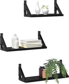 vidaXL Ράφι Τοίχου Επιτοίχιο με αποθήκευση 3 pcs Μαύρη Οξυά