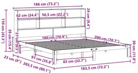 Κρεβάτι Βιβλιοθήκη Χωρίς Στρώμα 180x200 εκ Μασίφ Ξύλο Πεύκου - Λευκό