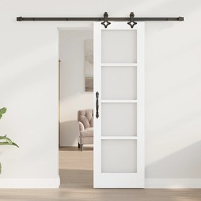 vidaXL Συρόμενη Πόρτα με Σετ Υλικών 'ORKDAL' Λευκό Στερεό Ξύλο και Γυαλί