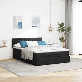 vidaXL Οθωμανικό κρεβάτι με στρώμα &amp; LEDs Μαύρο 140x190 cm Ύφασμα