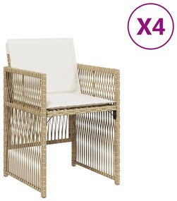vidaXL Καρέκλες Κήπου 4 τεμ. Μπεζ Συνθετικό Ρατάν με Μαξιλάρια